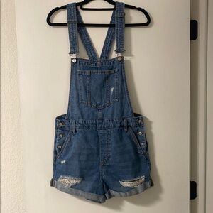 Denim Overalls with Distressed Details